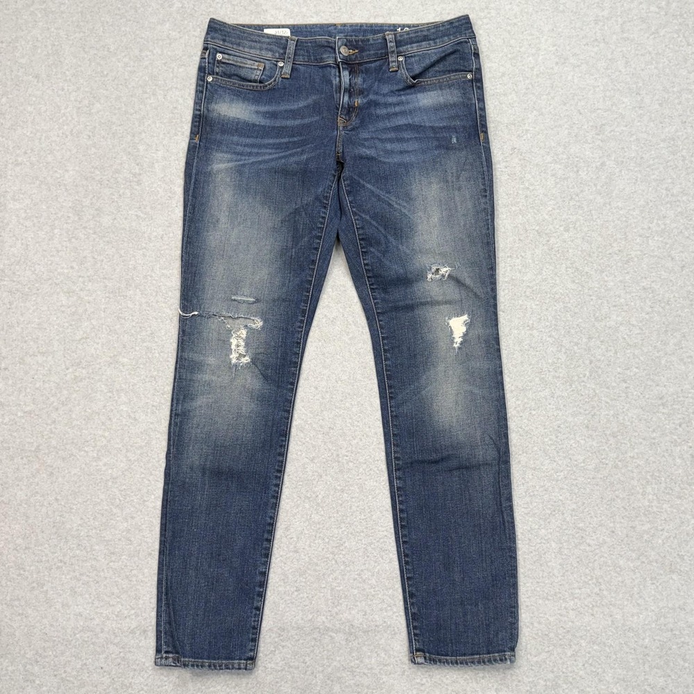 Gap Jeans Womens 12R (33x30) Blue Always Skinny Medium Wash Distressed Stretch